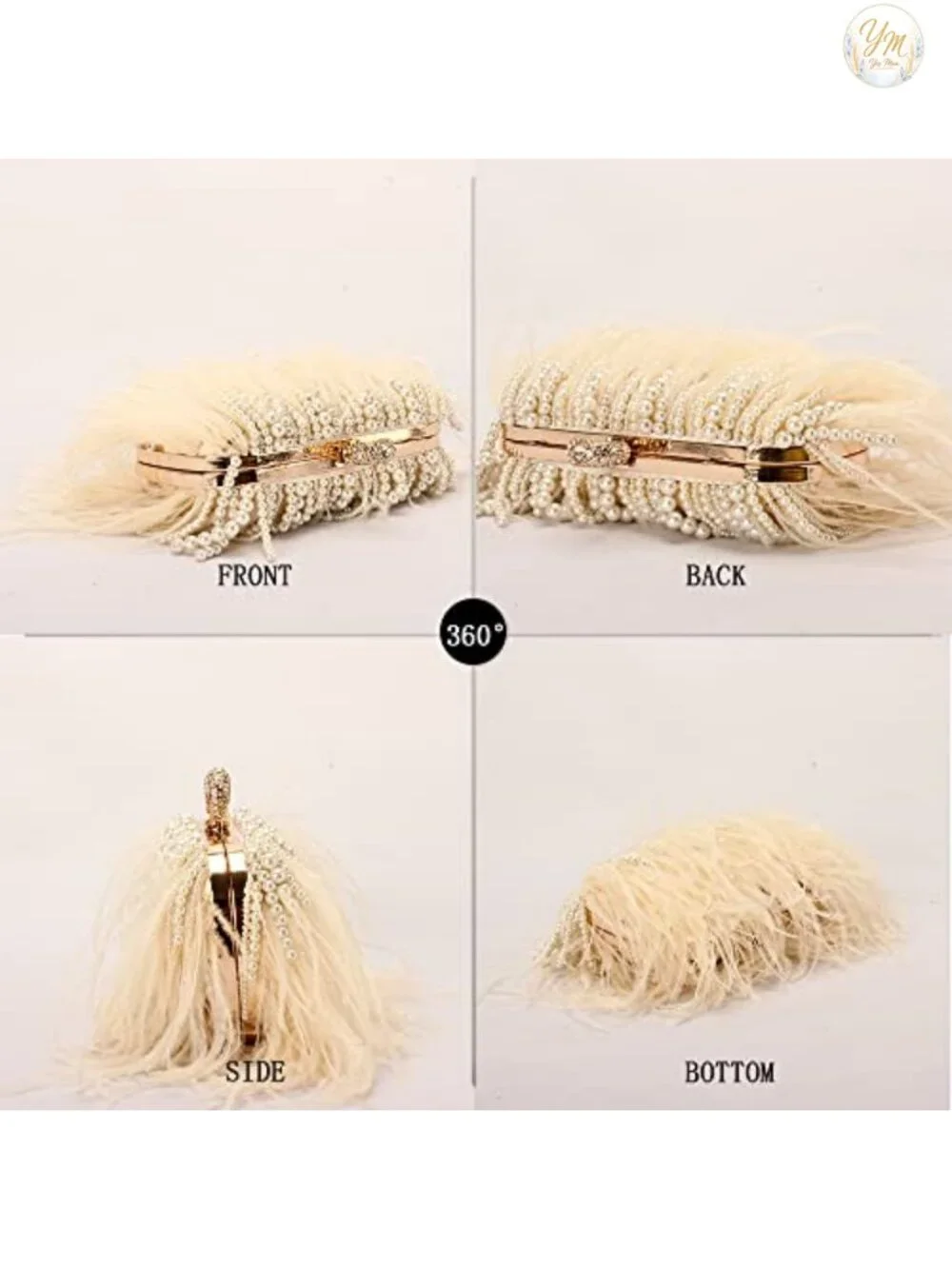 Women's Real Ostrich Feather Evening Bag Clutch Vintage Banquet Purse Chain
